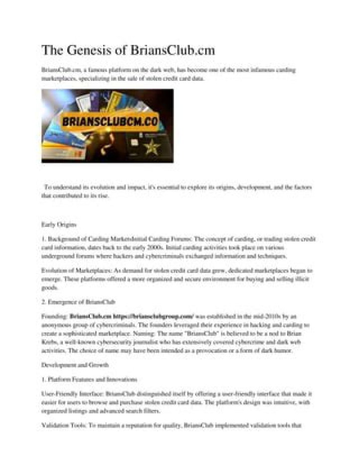 BriansClub CM: Understanding the Dark Web Marketplace and Its Implications
