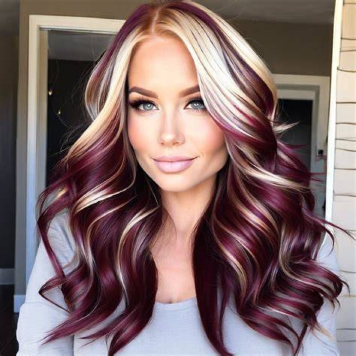 Glamorous Transformation: Burgundy Accents in Blonde Hair
