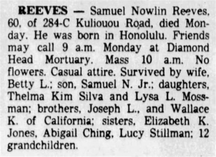 Samuel Nowlin Reeves Jr.: No One Attended His Funeral